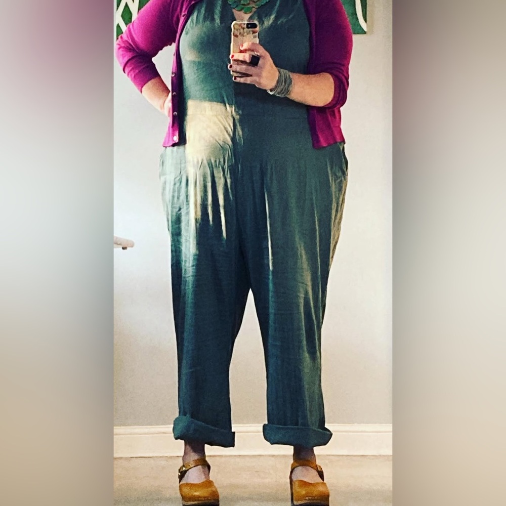Large universal Standard Teal Linen Jumpsuit